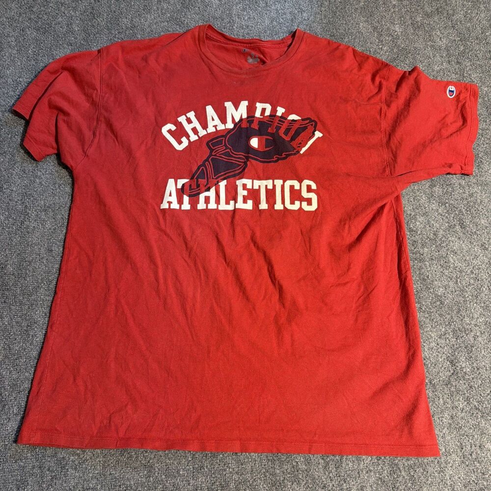 Vtg Champion Athletic T-Shirt Mens Size 2XL Red Short Sleeve Pullover Y2K